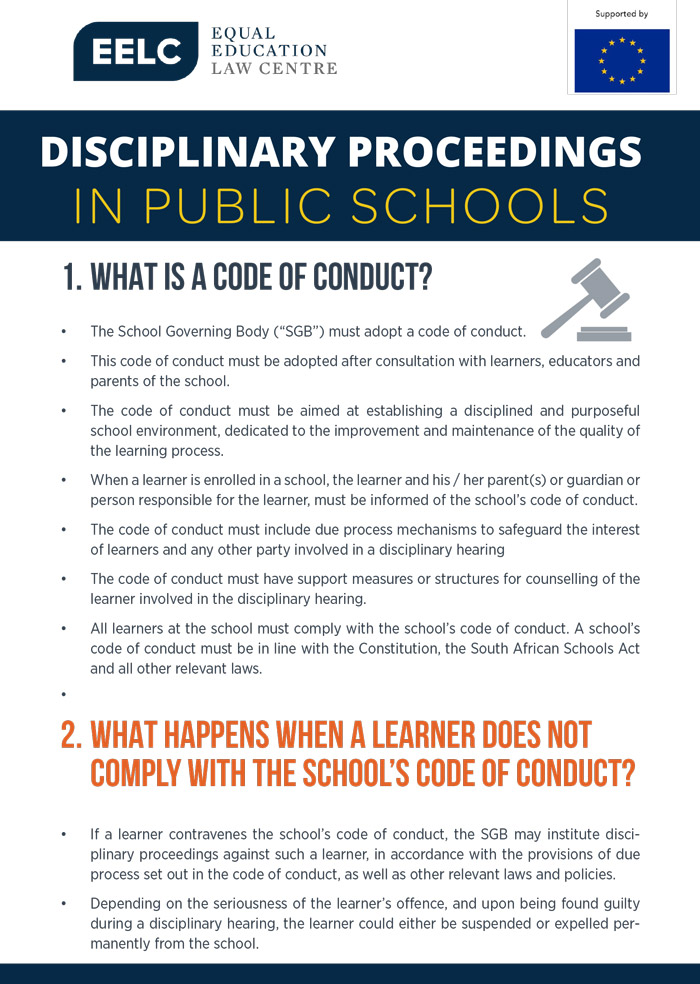 Disciplinary Processes In Public Schools Equal Education Law Centre